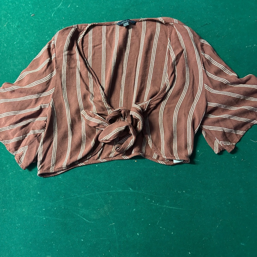 Striped Brown Tie-Front Top